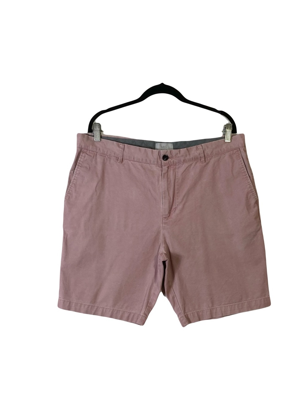 M&S MARKS & SPENCER Shorts Men 38 Dusty-Rose-Pink Flat-Front Cotton Chino